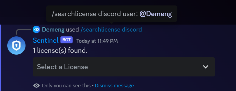 License search result